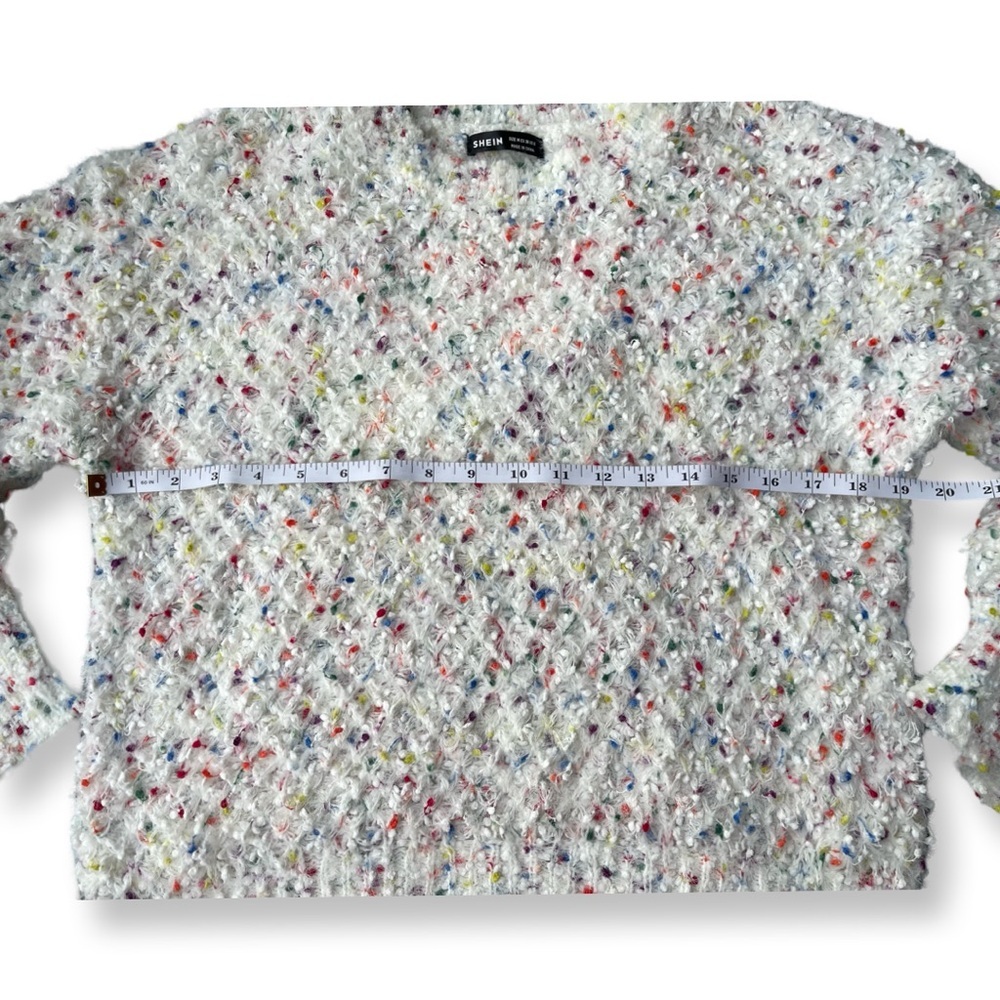 SHEIN Rainbow Color Speckled Fuzzy Crew Neck Long Sleeve Sweater - Size Medium - Picture 7 of 9